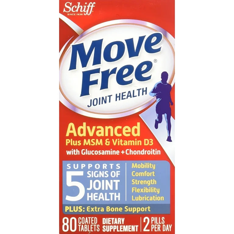 美国MoveFree - 维骨力氨糖MSM和维生素D 蓝瓶 80粒/瓶, 整箱 12瓶