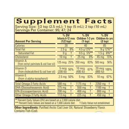 ChildLife 童年时光- 北极深海鳕鱼肝油 天然草莓味 237mL (6个月-12岁） 整箱 12瓶