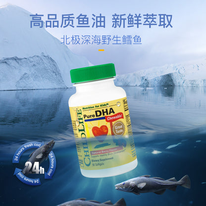 ChildLife 童年时光- 小金珠DHA 天然草莓味 90颗/瓶 ( 6个月-12岁) 整箱 12瓶